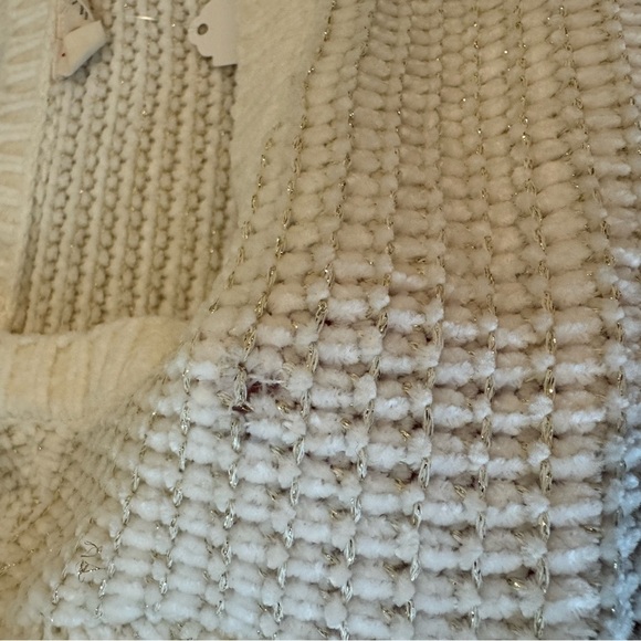 Anthropologie Moth white and gold metallic crew neck sweater wide sleeves - Picture 9 of 11